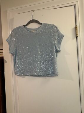 Rachel Zoe Pale Blue Sequin Crop Top